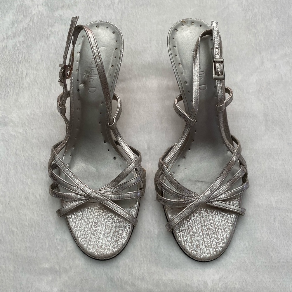 Michelle D Open Toe Silver Heels - Size 7